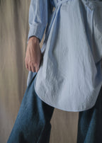 1900-1910’s Vintage European / France Open-Back Drawstring Dress Shirt /月色藍歐洲露背綁繩禮服襯衫