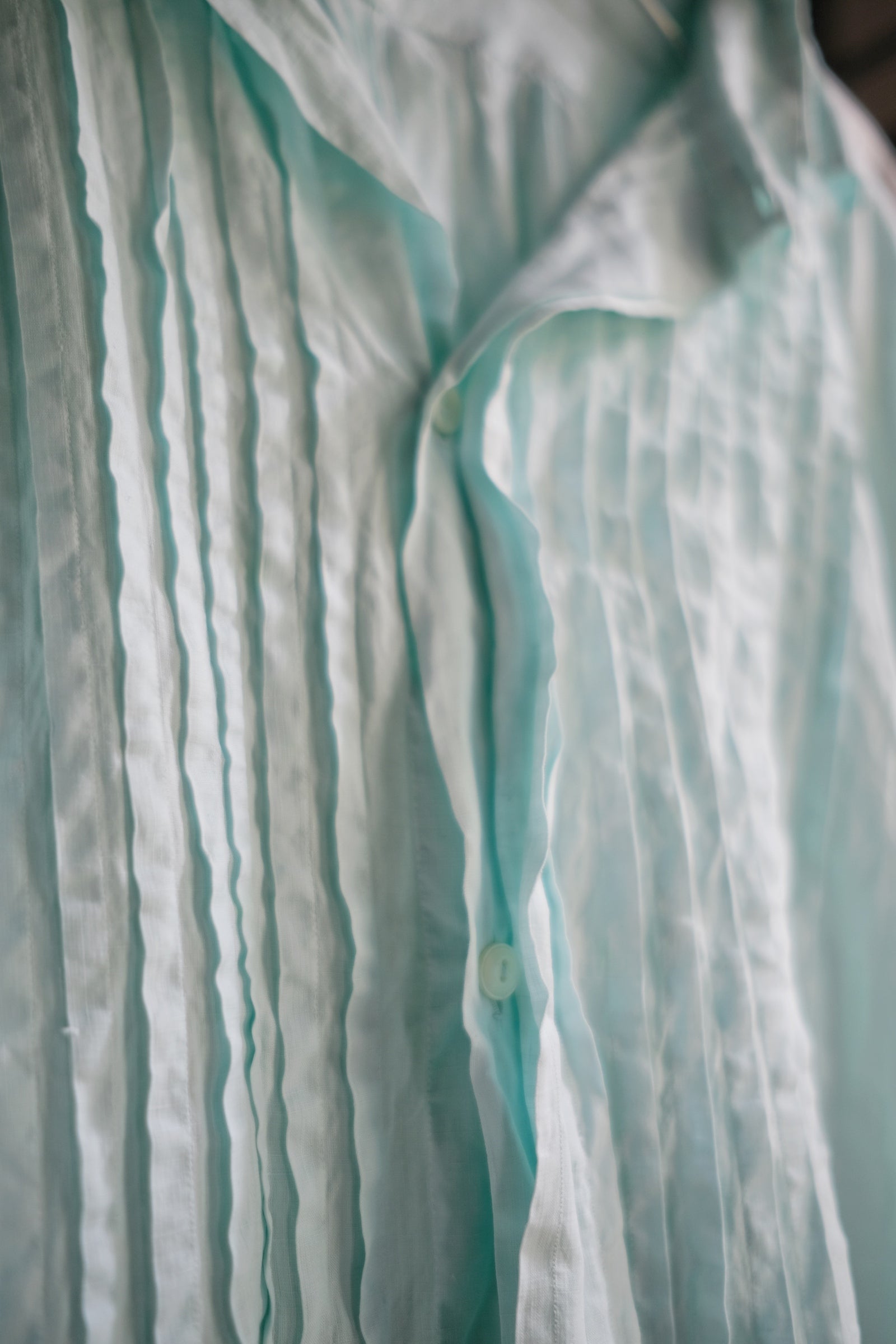 1900-1910’s Vintage European / France Open-Back Drawstring Dress Shirt / 水色綠歐洲露背綁繩禮服襯衫