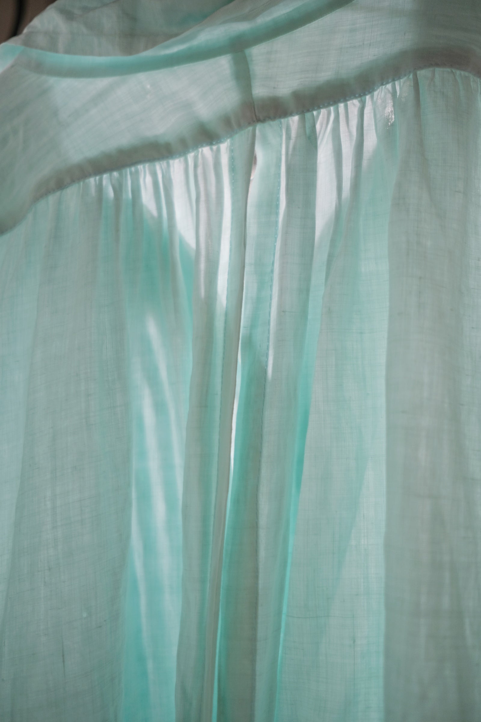 1900-1910’s Vintage European / France Open-Back Drawstring Dress Shirt / 水色綠歐洲露背綁繩禮服襯衫
