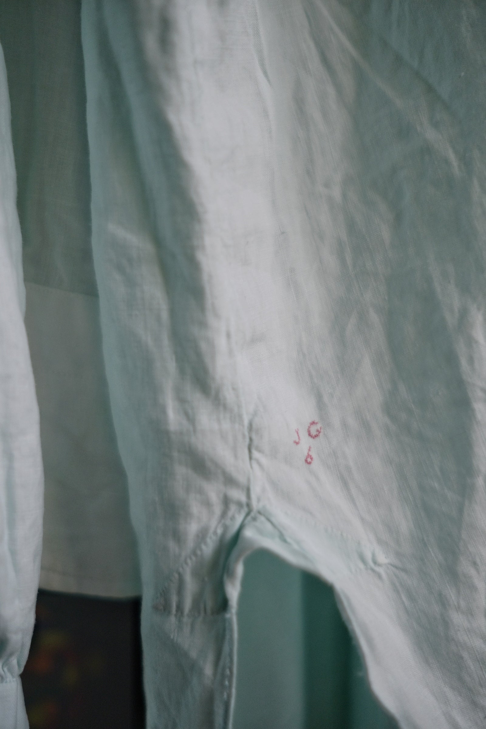1900-1910’s Vintage European / France Open-Back Drawstring Dress Shirt / 水色綠歐洲露背綁繩禮服襯衫