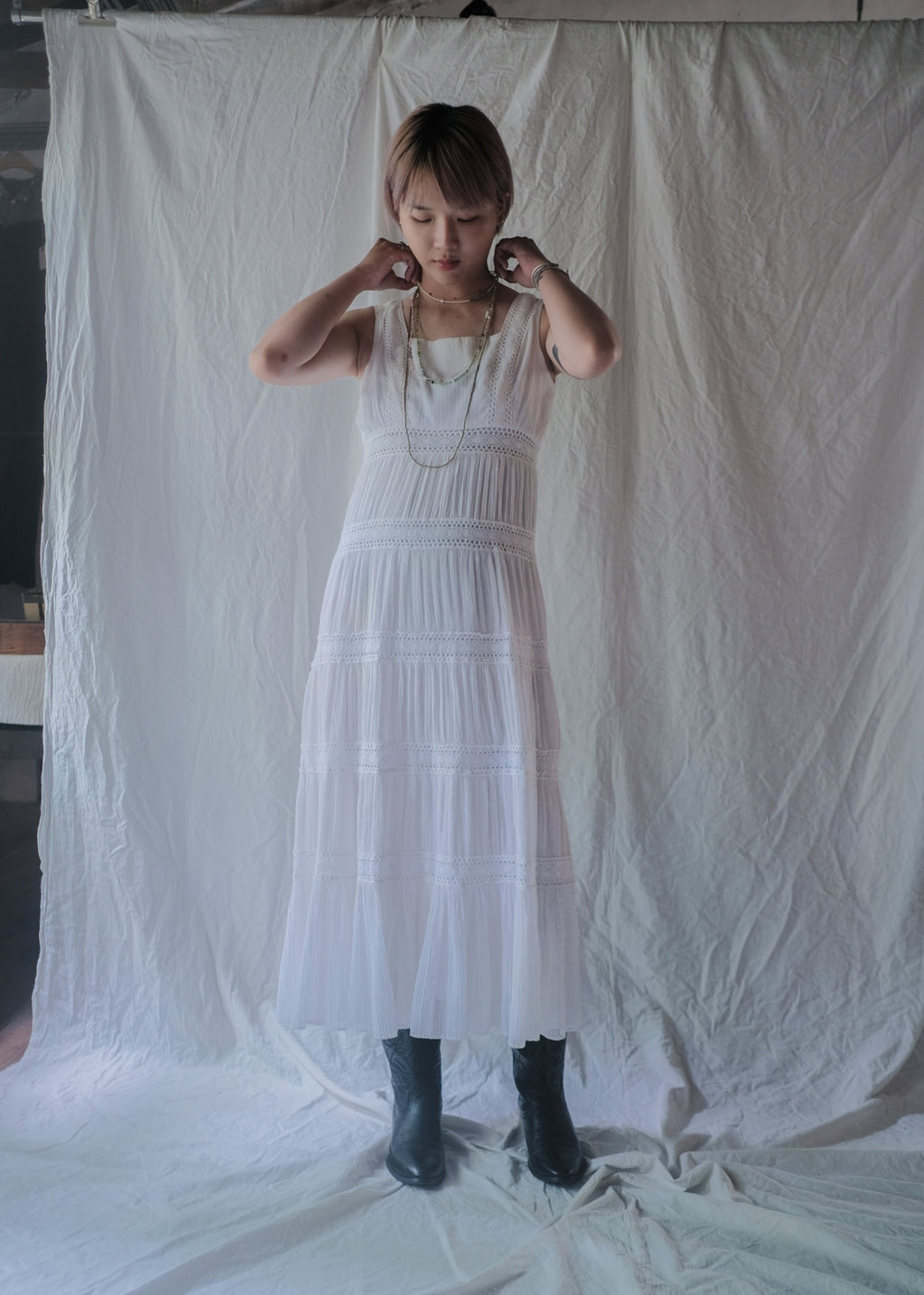 1970’s Crochet Lace Sun Dress / 鉤針蕾絲無袖洋裝