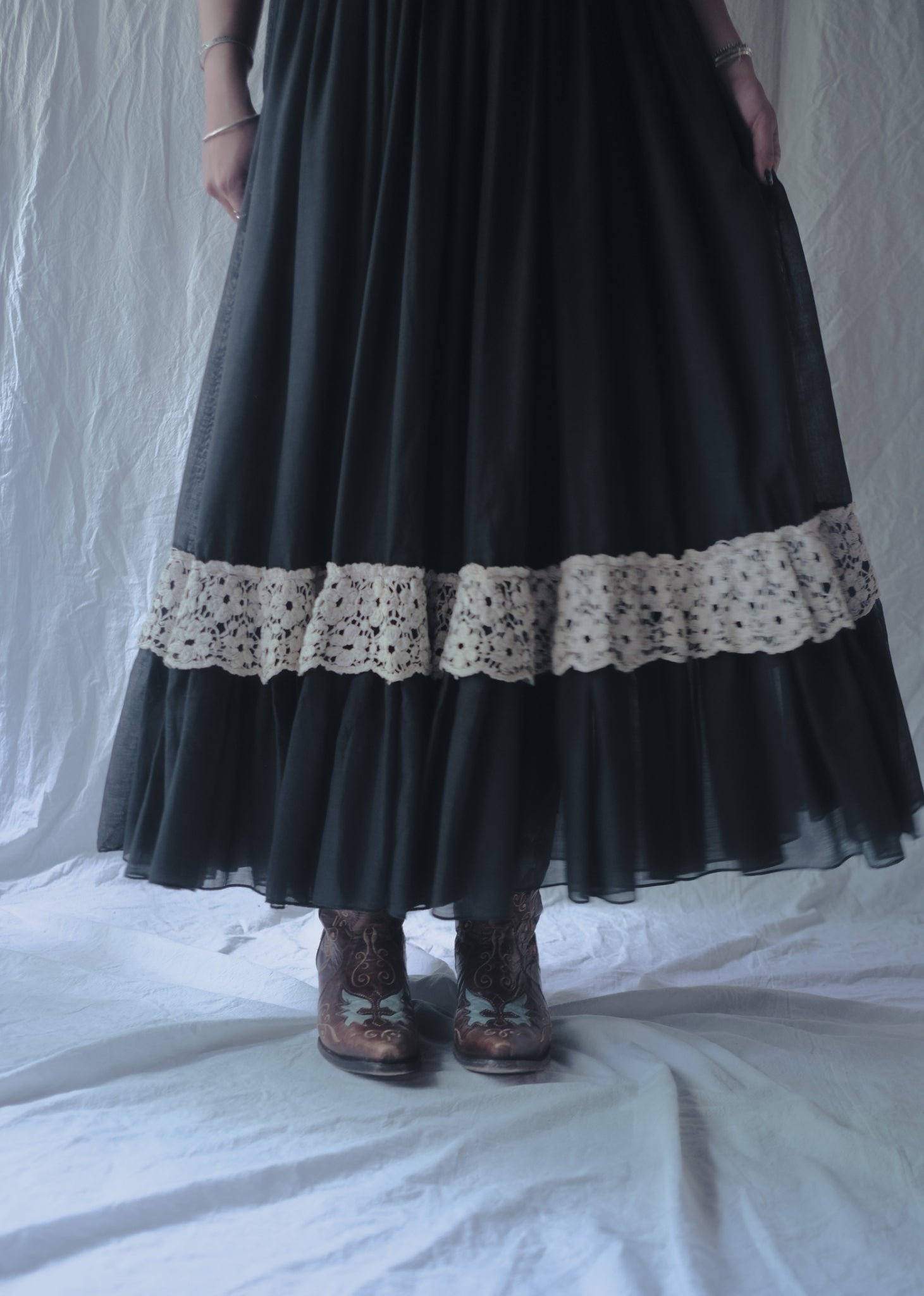 1960's Beverly Paige Lace Gauze Maxi Dress / Beverly Paige Lace Gauze Maxi Dress