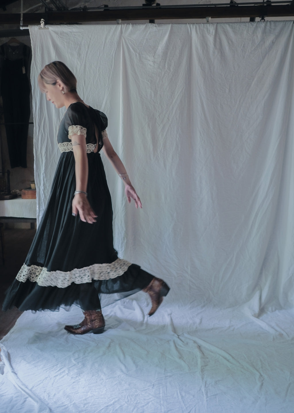 1960's Beverly Paige Lace Gauze Maxi Dress / Beverly Paige Lace Gauze Maxi Dress