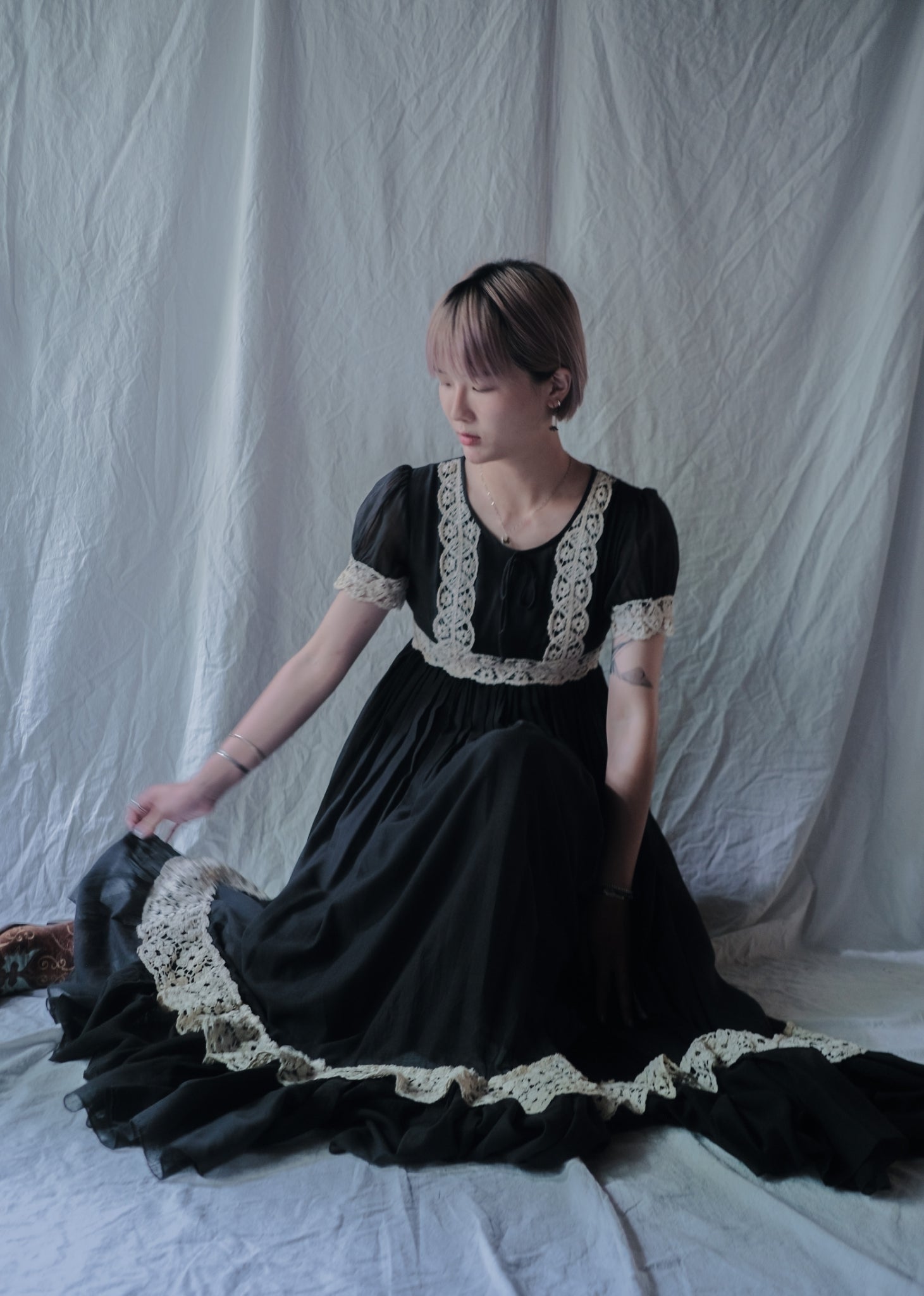 1960's Beverly Paige Lace Gauze Maxi Dress / Beverly Paige Lace Gauze Maxi Dress
