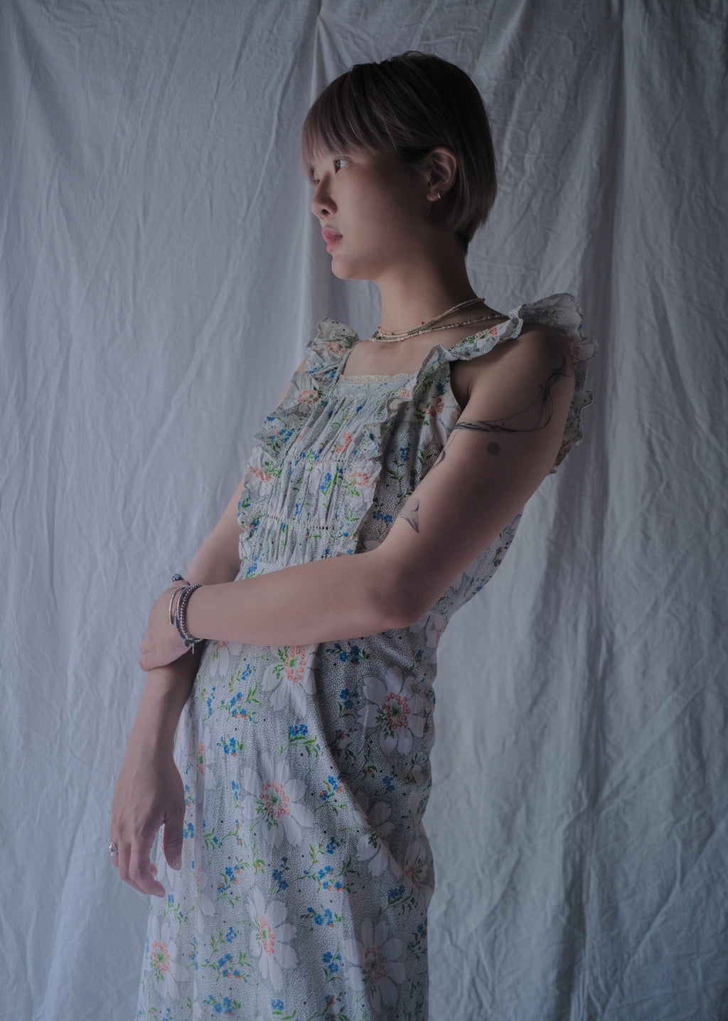 1970’s Ruffled Maxi Sun Dress / 荷葉邊蕾絲無袖洋裝