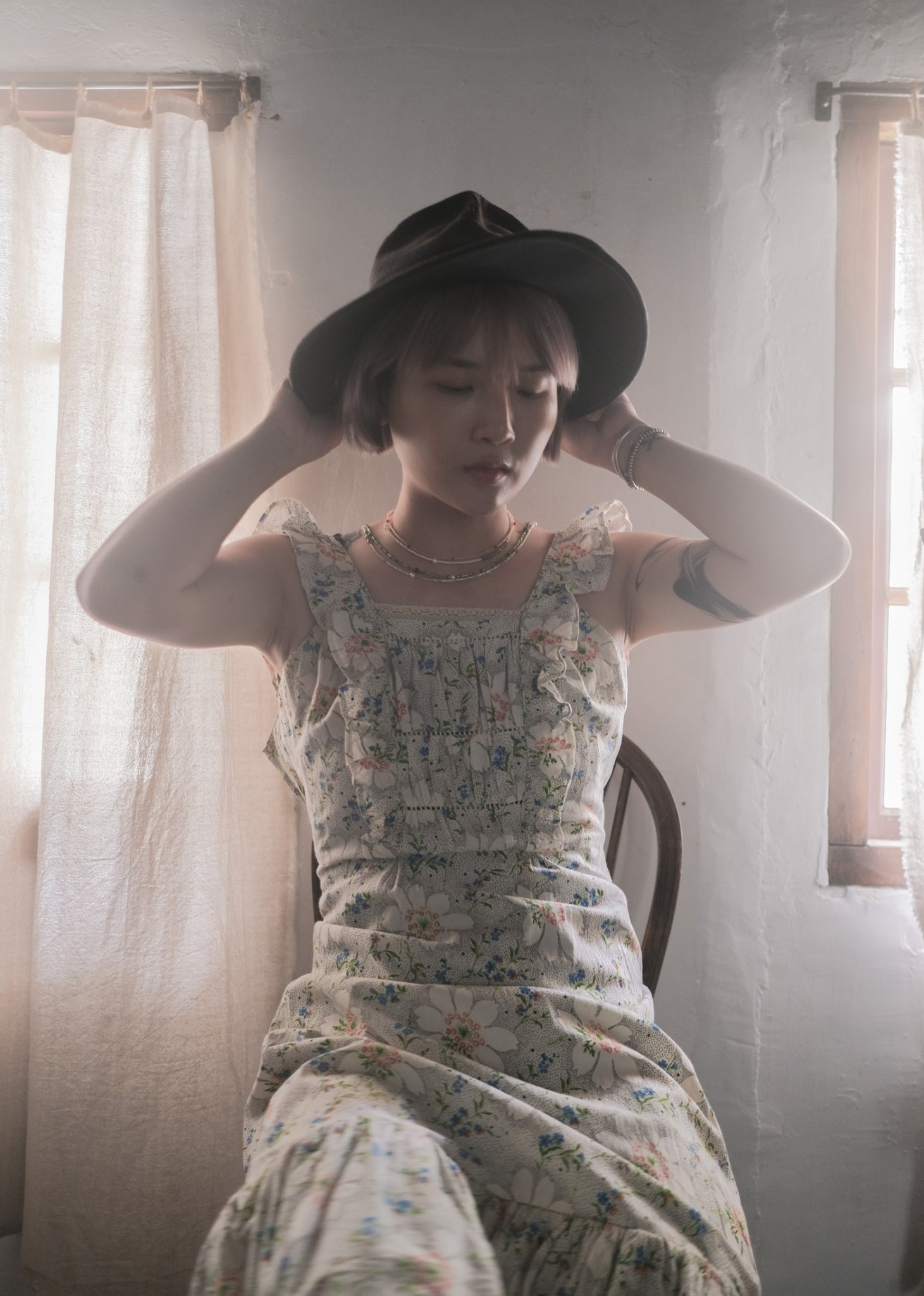 1970’s Ruffled Maxi Sun Dress / 荷葉邊蕾絲無袖洋裝