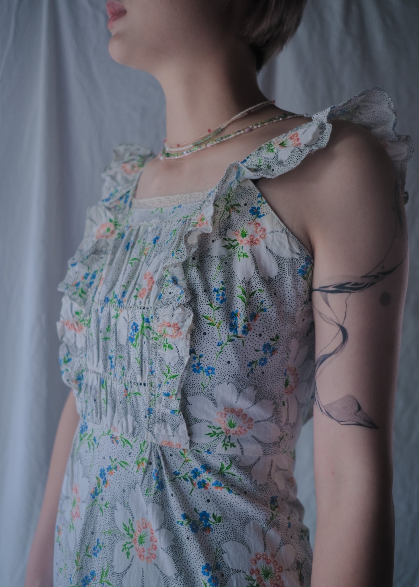 1970’s Ruffled Maxi Sun Dress / 荷葉邊蕾絲無袖洋裝