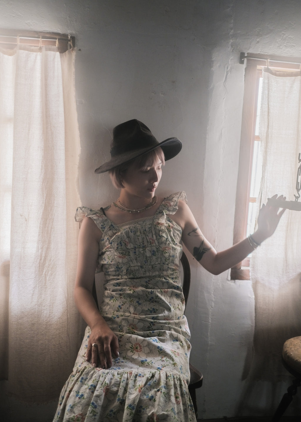 1970’s Ruffled Maxi Sun Dress / 荷葉邊蕾絲無袖洋裝