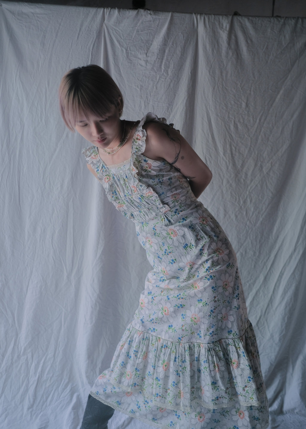 1970’s Ruffled Maxi Sun Dress / 荷葉邊蕾絲無袖洋裝
