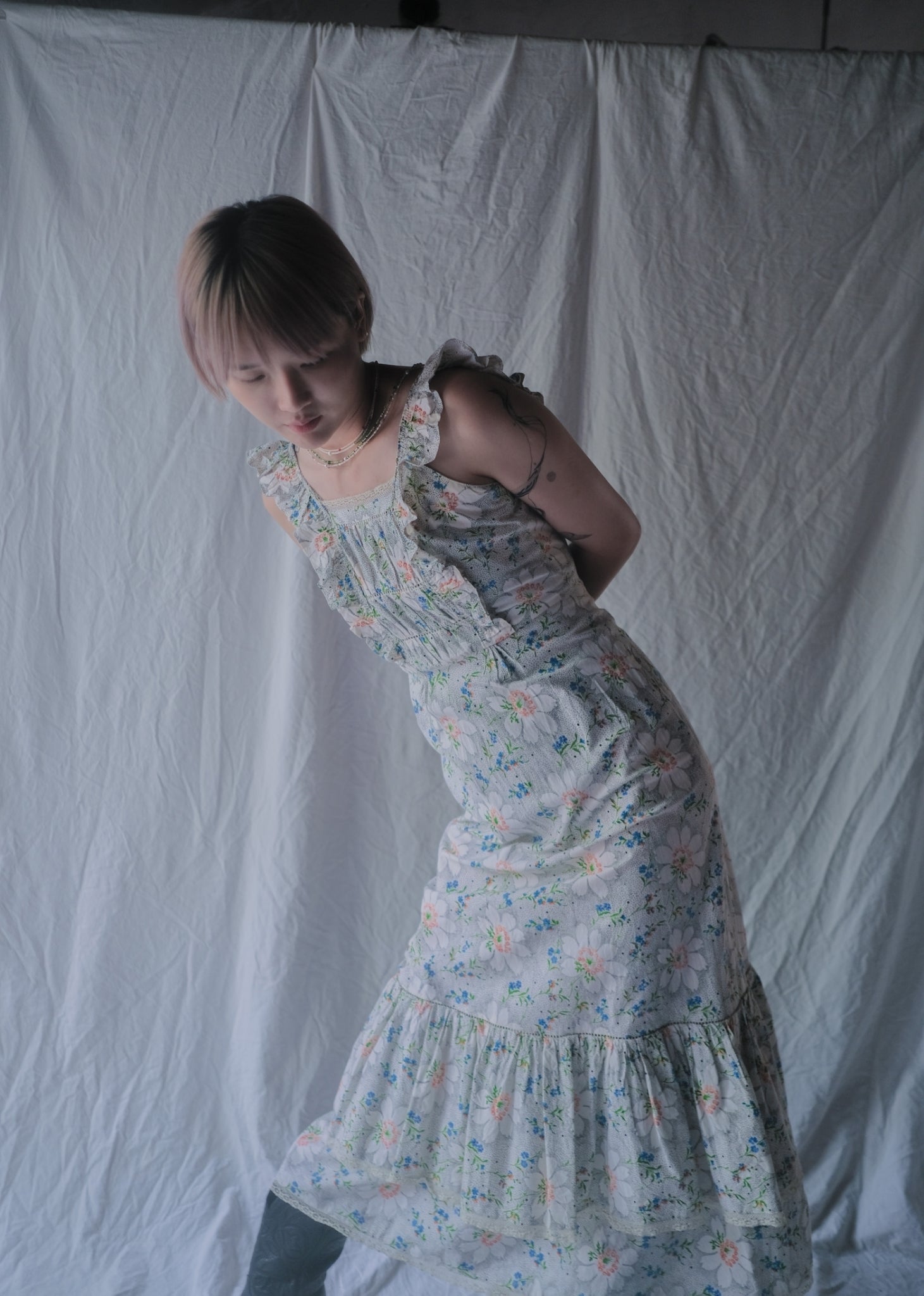 1970’s Ruffled Maxi Sun Dress / 荷葉邊蕾絲無袖洋裝