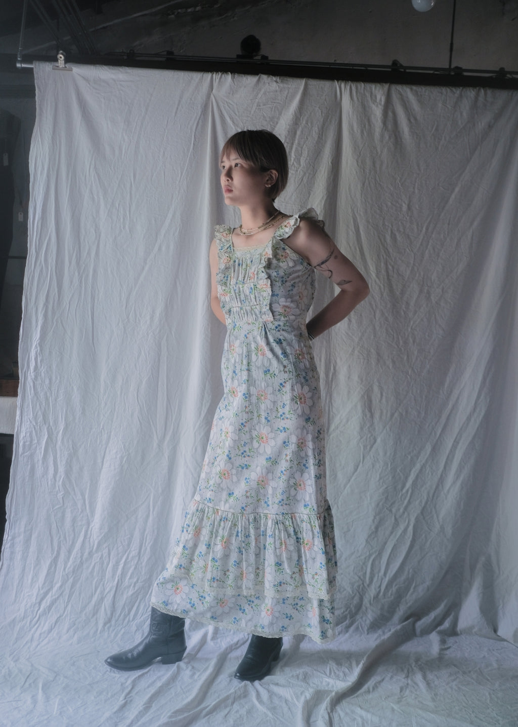 1970’s Ruffled Maxi Sun Dress / 荷葉邊蕾絲無袖洋裝