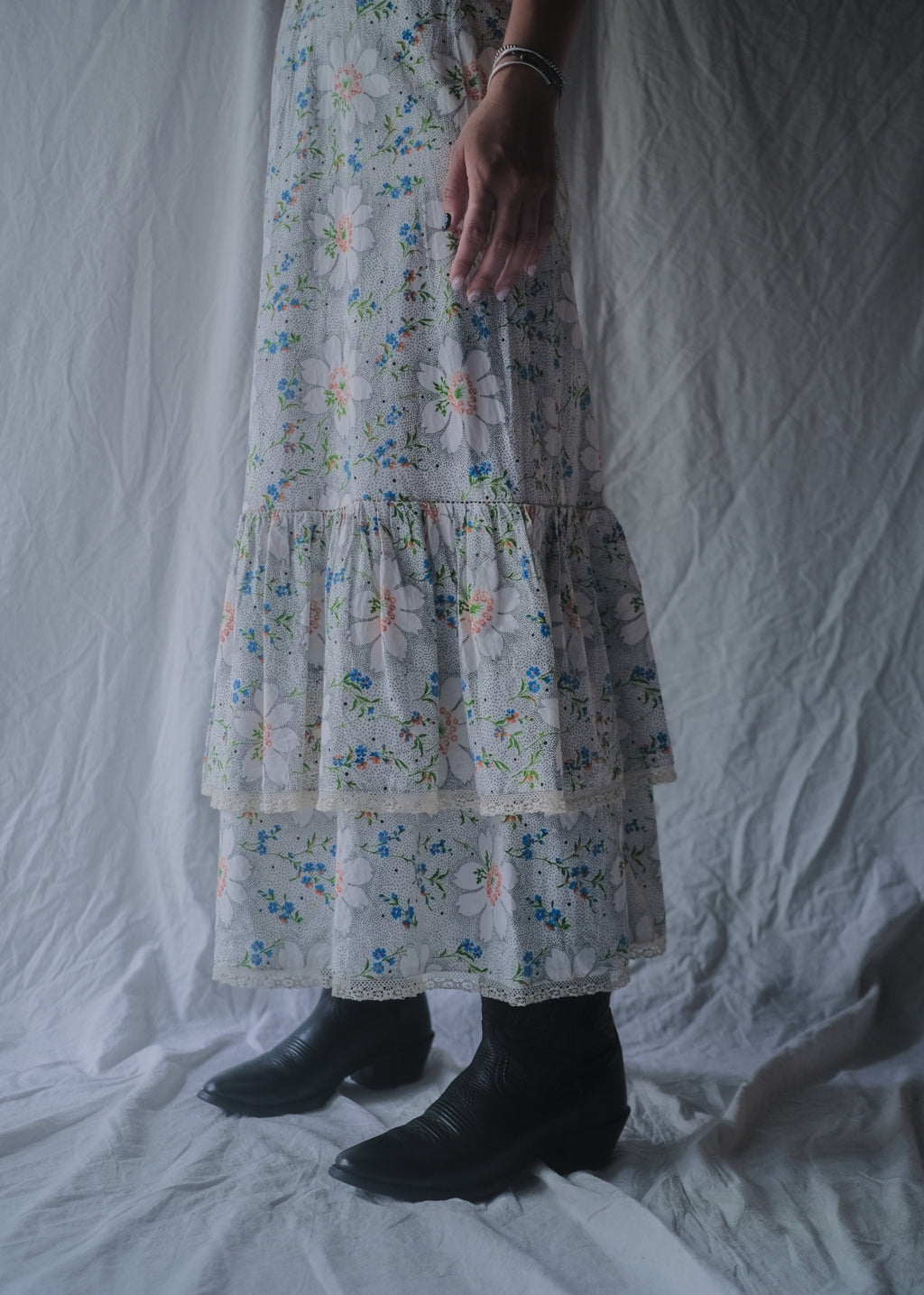 1970’s Ruffled Maxi Sun Dress / 荷葉邊蕾絲無袖洋裝