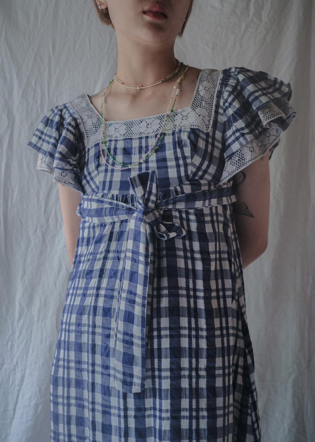 1970’s "OOPS" Seersucker Maxi Dress / “OOPS”泡泡紗格紋長裙