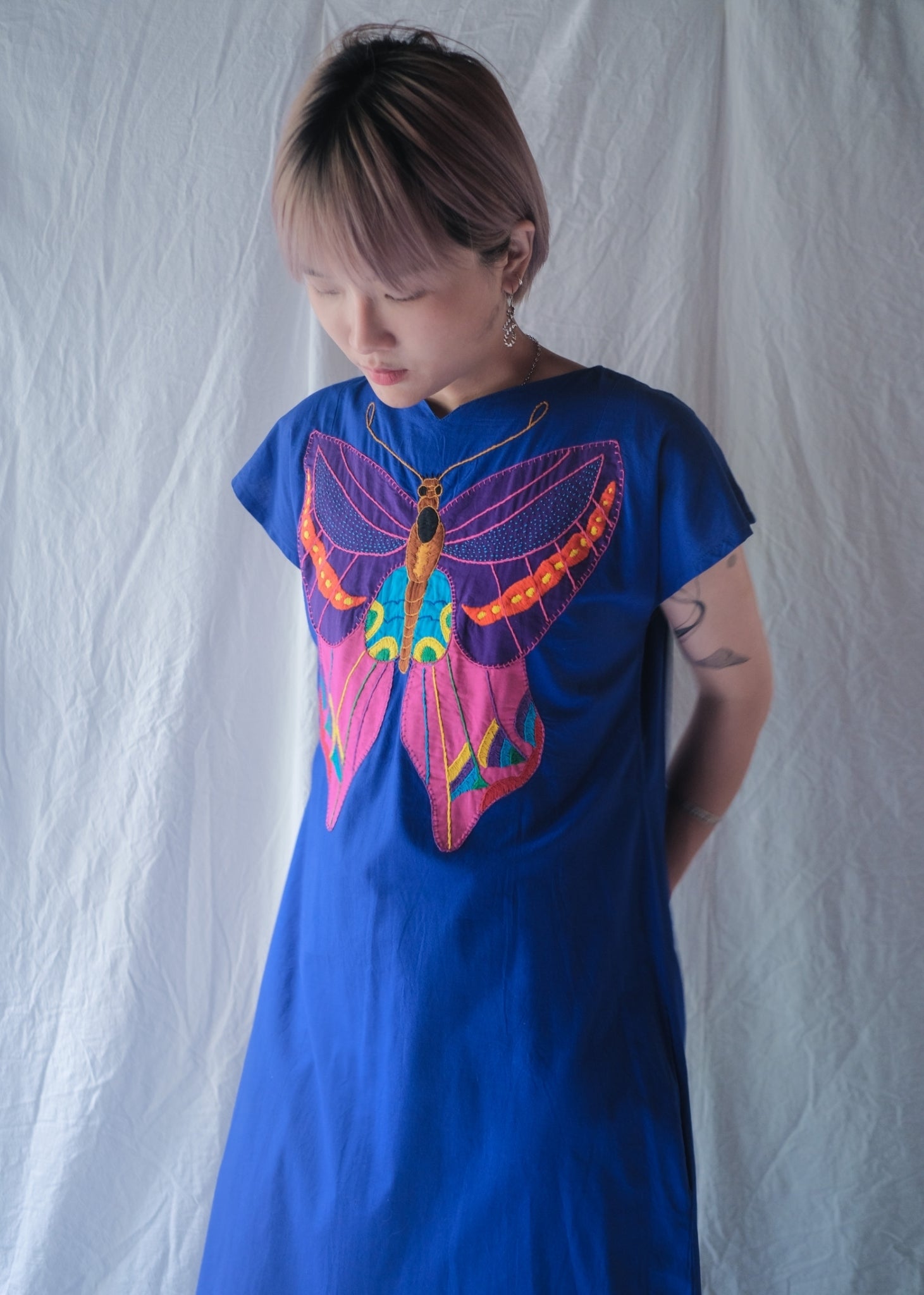 1970's "Papaya" Mexican Folk Art Applique Kaftan Design / Mexican folk intarsia embroidered robe