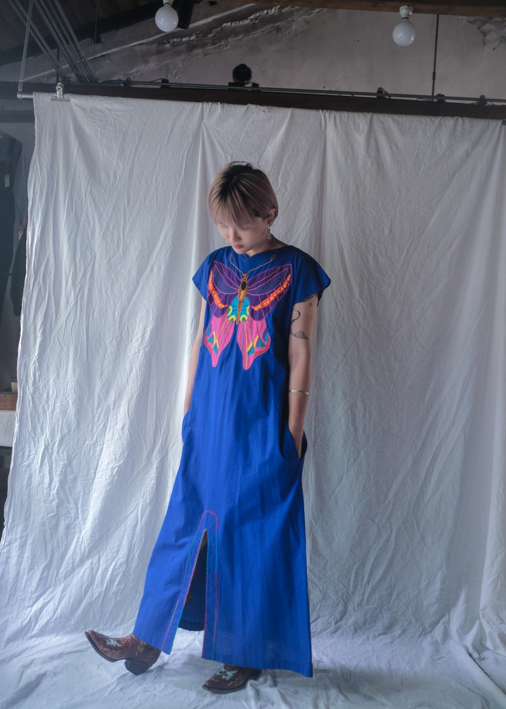 1970's "Papaya" Mexican Folk Art Applique Kaftan Design / Mexican folk intarsia embroidered robe