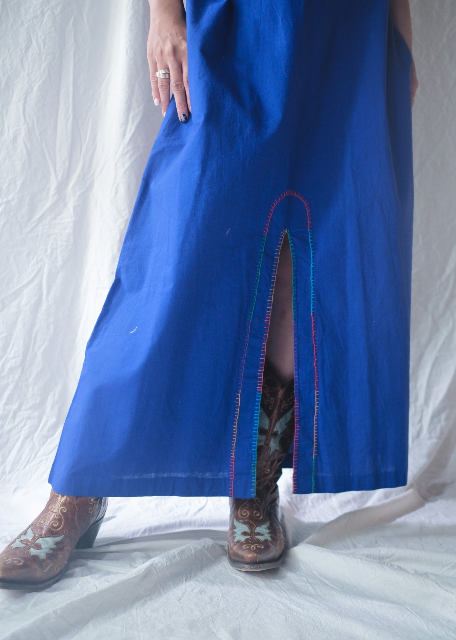 1970's "Papaya" Mexican Folk Art Applique Kaftan Design / Mexican folk intarsia embroidered robe