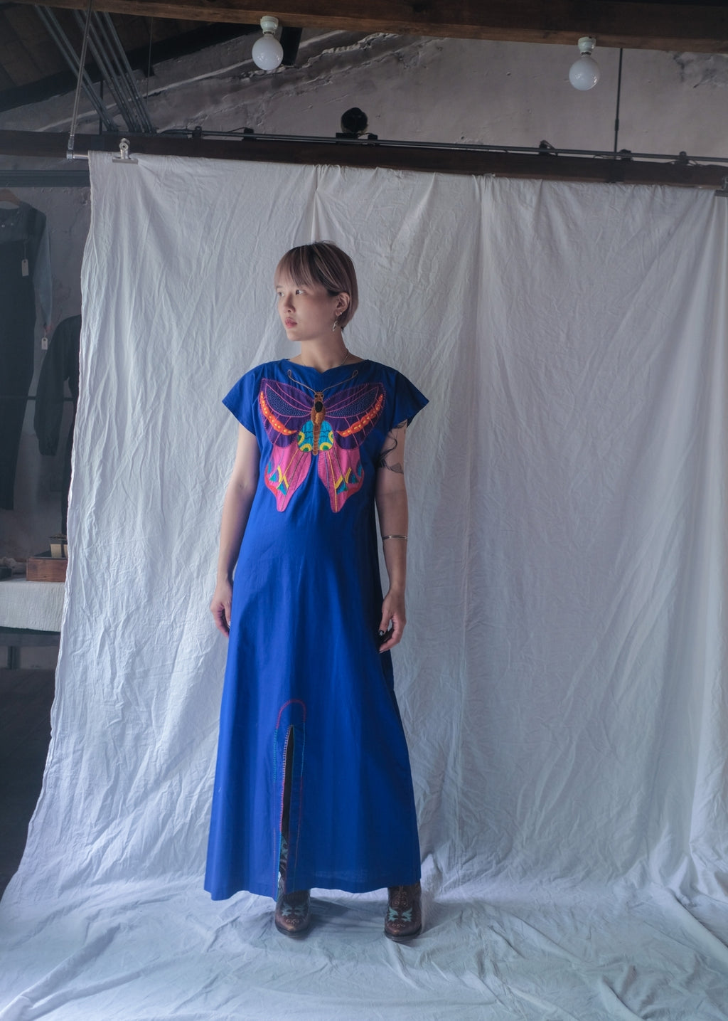 1970's "Papaya" Mexican Folk Art Applique Kaftan Design / Mexican folk intarsia embroidered robe