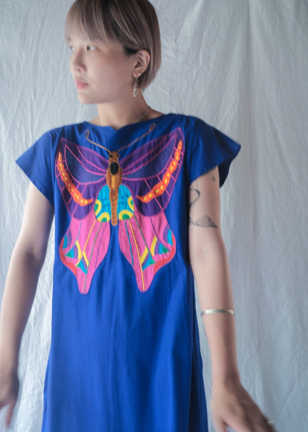 1970's "Papaya" Mexican Folk Art Applique Kaftan Design / Mexican folk intarsia embroidered robe