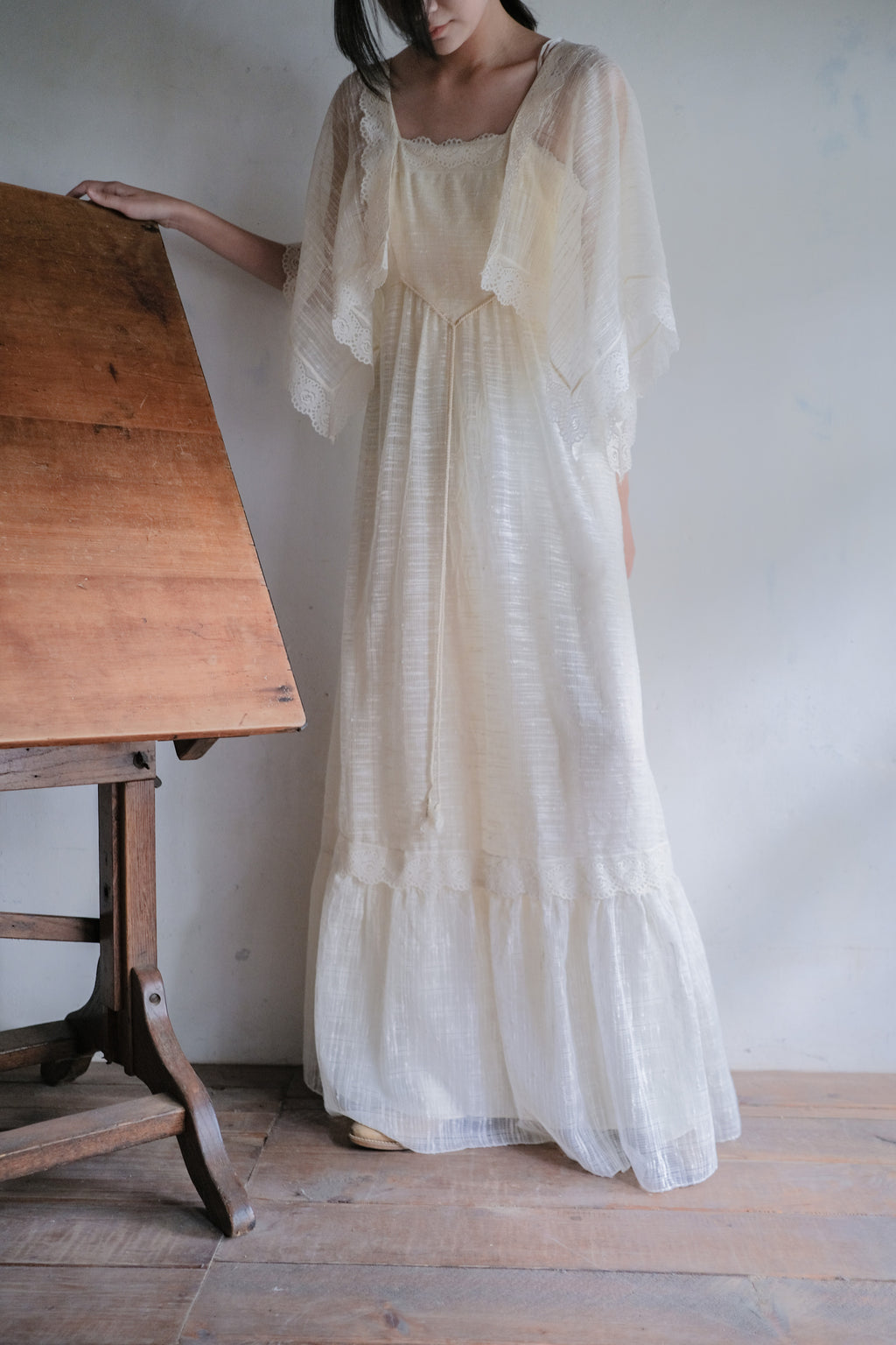 1970's Angel Sleeve Gauze Maxi Dress / 天使袖薄紗長裙