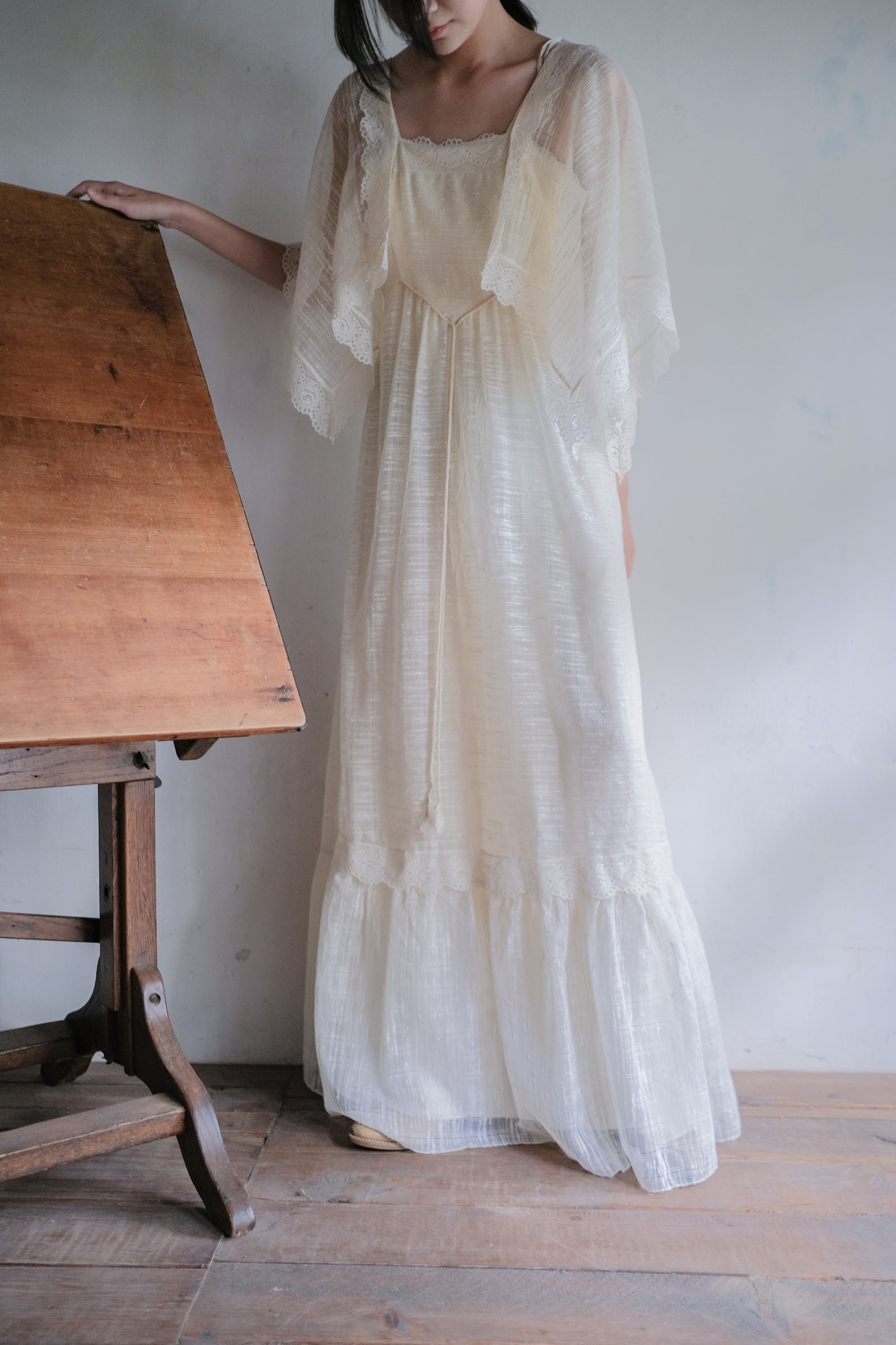1970's Angel Sleeve Gauze Maxi Dress / 天使袖薄紗長裙