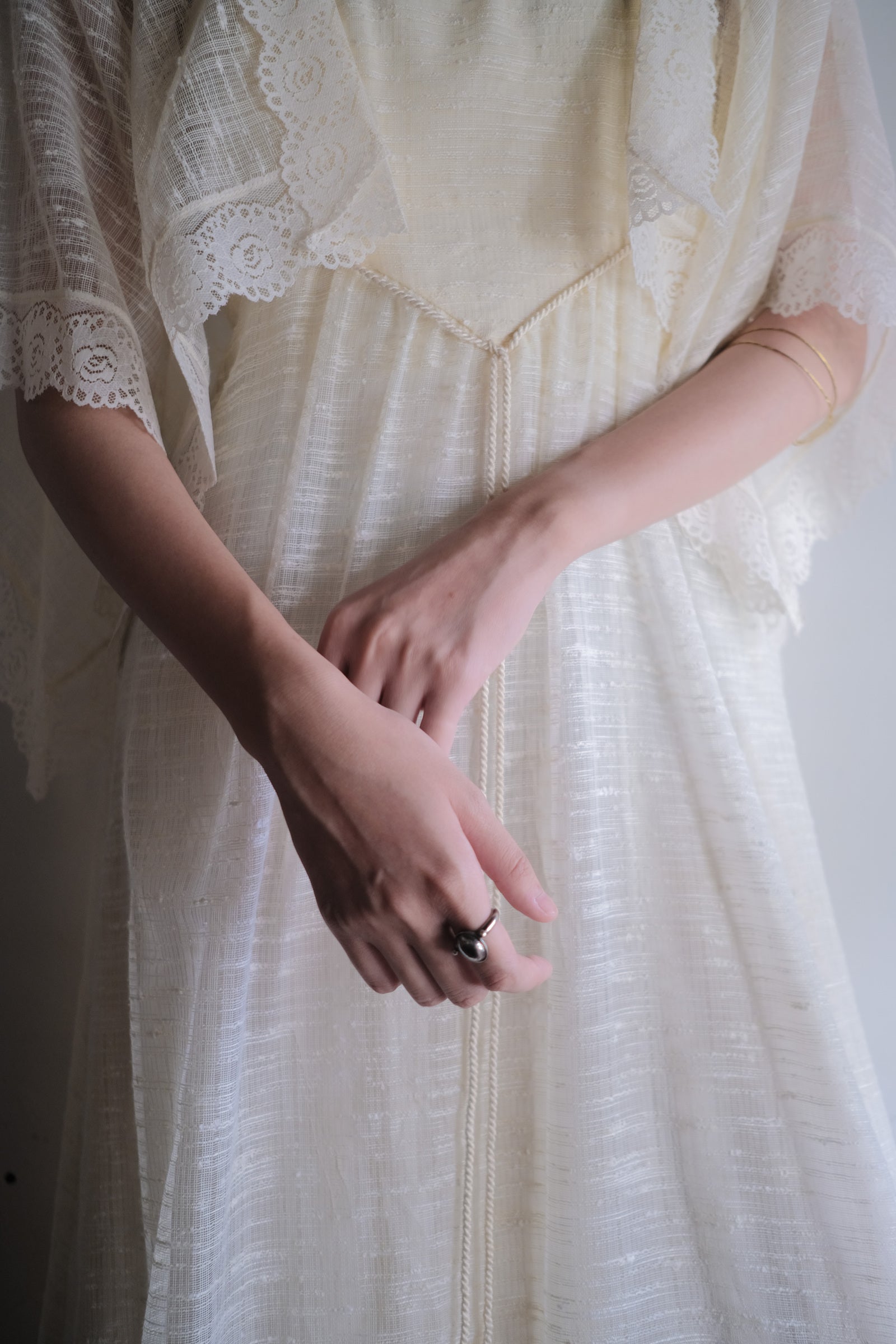 1970's Angel Sleeve Gauze Maxi Dress / 天使袖薄紗長裙