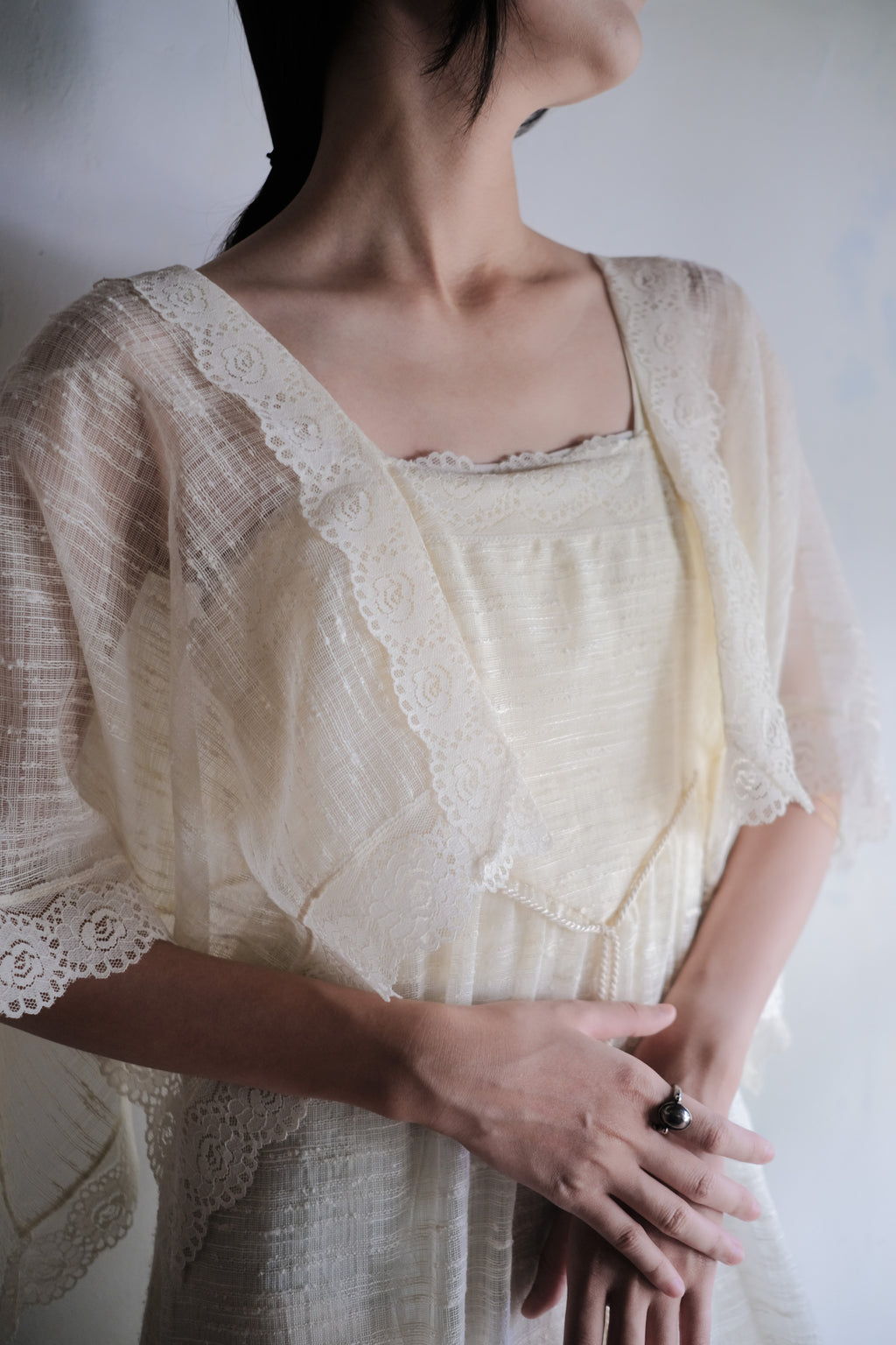 1970's Angel Sleeve Gauze Maxi Dress / 天使袖薄紗長裙
