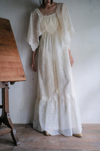 1970's Angel Sleeve Gauze Maxi Dress / 天使袖薄紗長裙