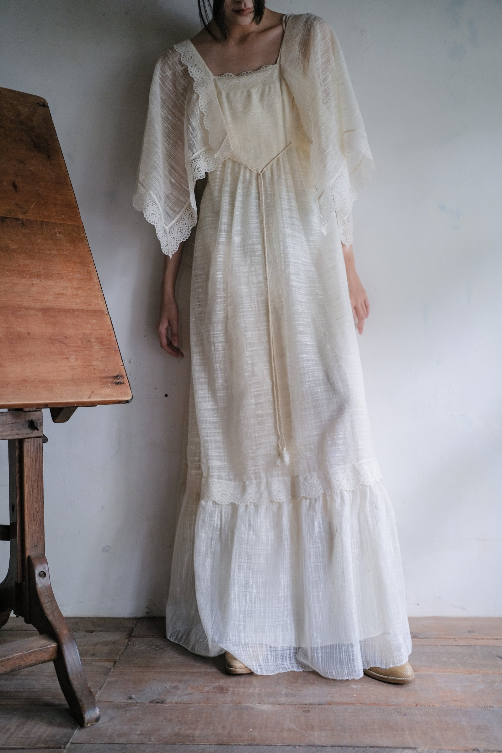 1970's Angel Sleeve Gauze Maxi Dress / 天使袖薄紗長裙