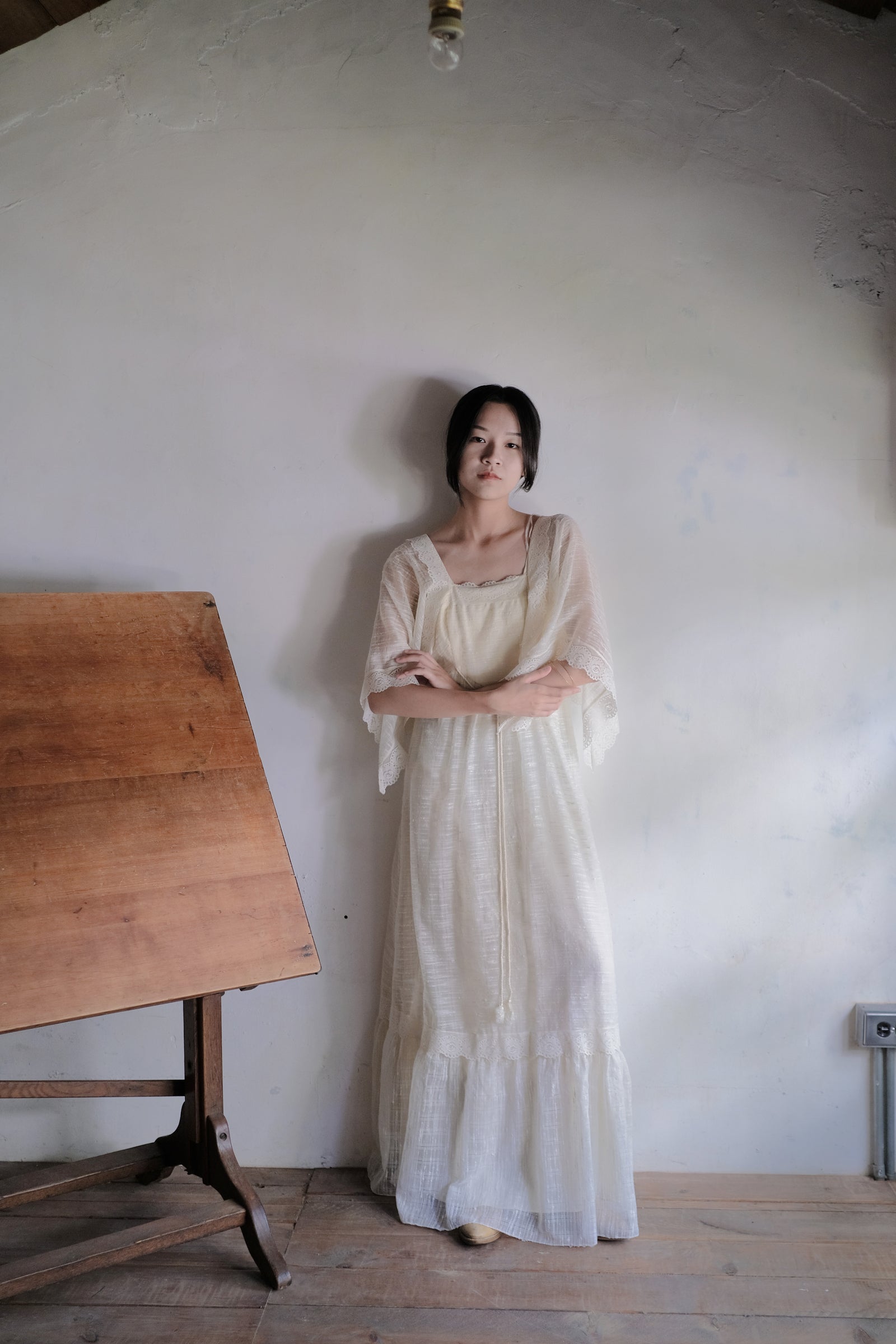 1970's Angel Sleeve Gauze Maxi Dress / 天使袖薄紗長裙