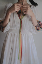 1970's Gauze Maxi Dress / 拼接緞帶透膚薄紗長裙