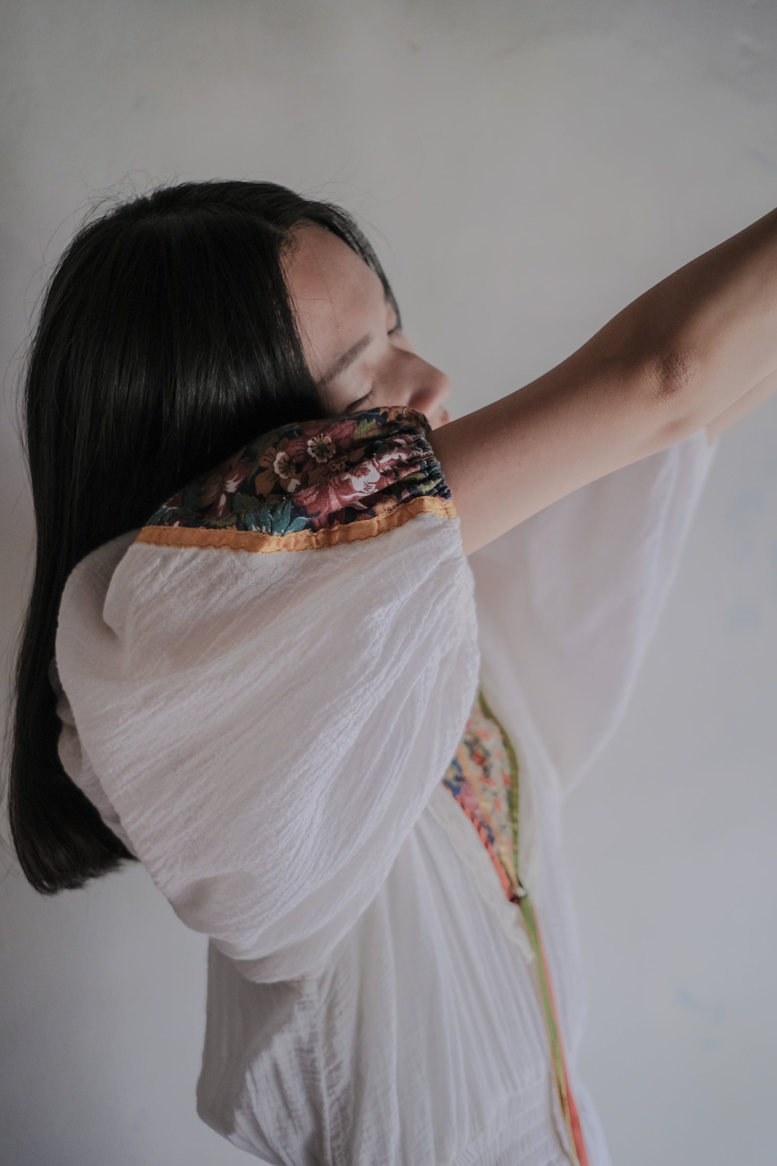 1970's Gauze Maxi Dress / 拼接緞帶透膚薄紗長裙