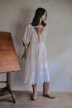 1970's Gauze Maxi Dress / 拼接緞帶透膚薄紗長裙
