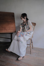 Vintage Mexican Pueblo Raw Cotton Maxi Dress / Mexican Embroidered Maxi Dress