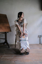 Vintage Mexican Pueblo Raw Cotton Maxi Dress / Mexican Embroidered Maxi Dress