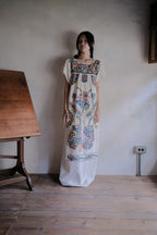 Vintage Mexican Pueblo Raw Cotton Maxi Dress / Mexican Embroidered Maxi Dress