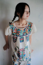 Vintage Mexican Pueblo Raw Cotton Maxi Dress / Mexican Embroidered Maxi Dress