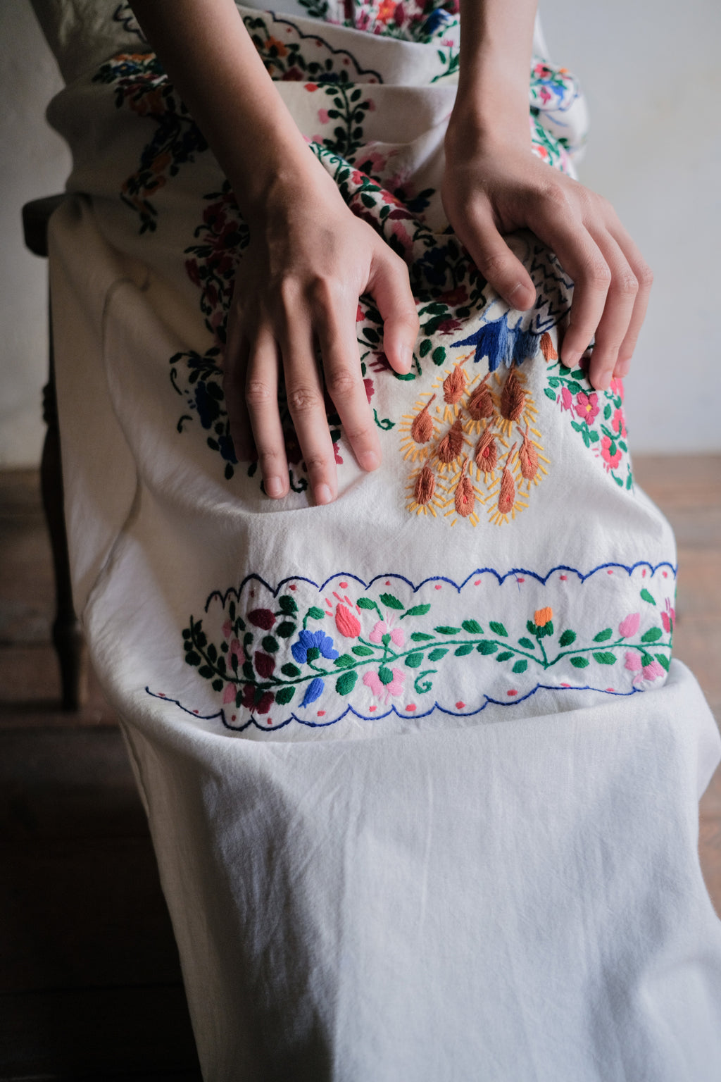 Vintage Mexican Pueblo Raw Cotton Maxi Dress / Mexican Embroidered Maxi Dress