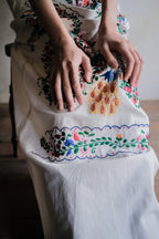 Vintage Mexican Pueblo Raw Cotton Maxi Dress / Mexican Embroidered Maxi Dress