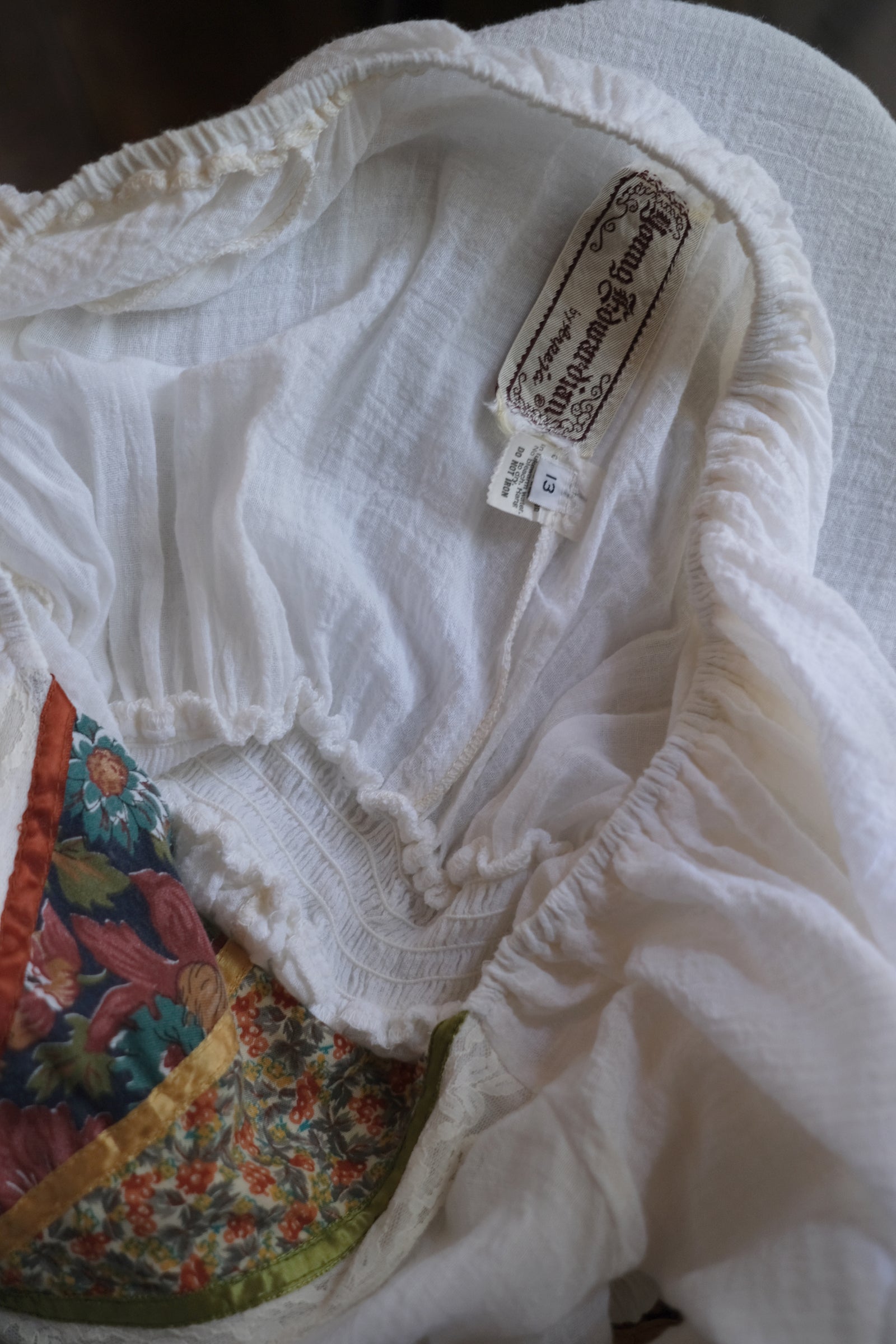 1970's Gauze Maxi Dress / 拼接緞帶透膚薄紗長裙