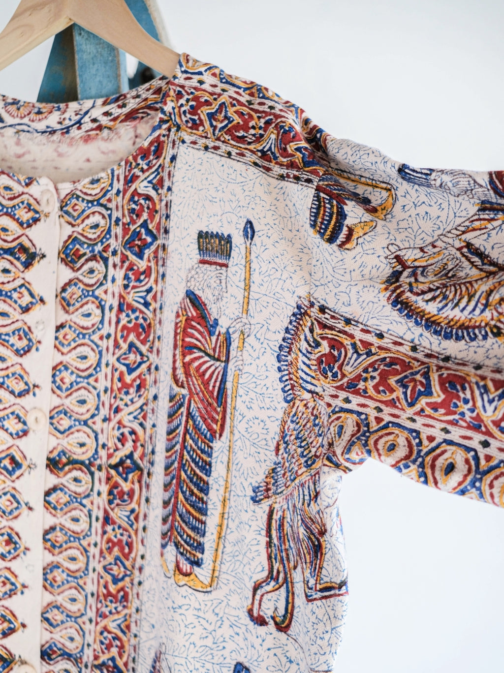 1960-70's Persian / Iranian Block Print Damask Pattern Folk Coat Persian hand-printed woven pattern totem ethnic coat
