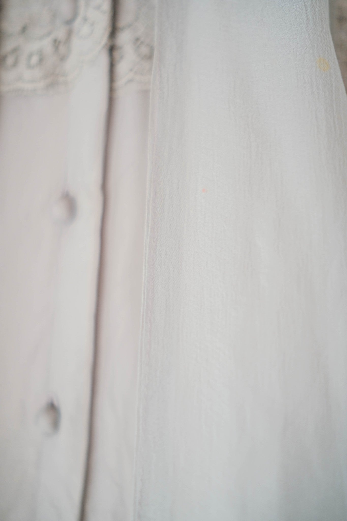 1970's Pleated Sleeve Lace Dress / 迷霧細摺袖蕾絲薄洋裝