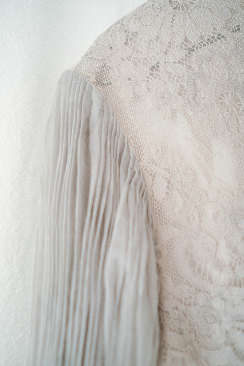 1970's Pleated Sleeve Lace Dress / 迷霧細摺袖蕾絲薄洋裝