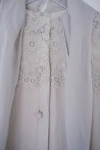 1970's Pleated Sleeve Lace Dress / 迷霧細摺袖蕾絲薄洋裝