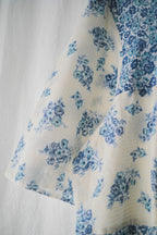 1970's Blue Floral Dress  / 水藍碎花黃線壓紋洋裝