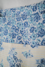 1970's Blue Floral Dress  / 水藍碎花黃線壓紋洋裝