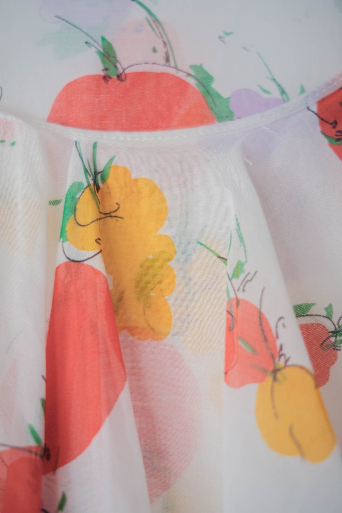 Vintage Butterfly Sleeves Sheer Dress / 蝴蝶袖蔬果透膚洋裝