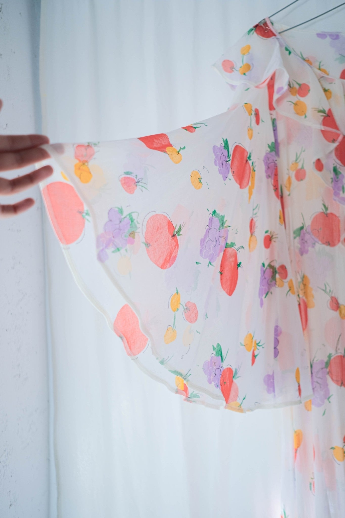Vintage Butterfly Sleeves Sheer Dress / 蝴蝶袖蔬果透膚洋裝