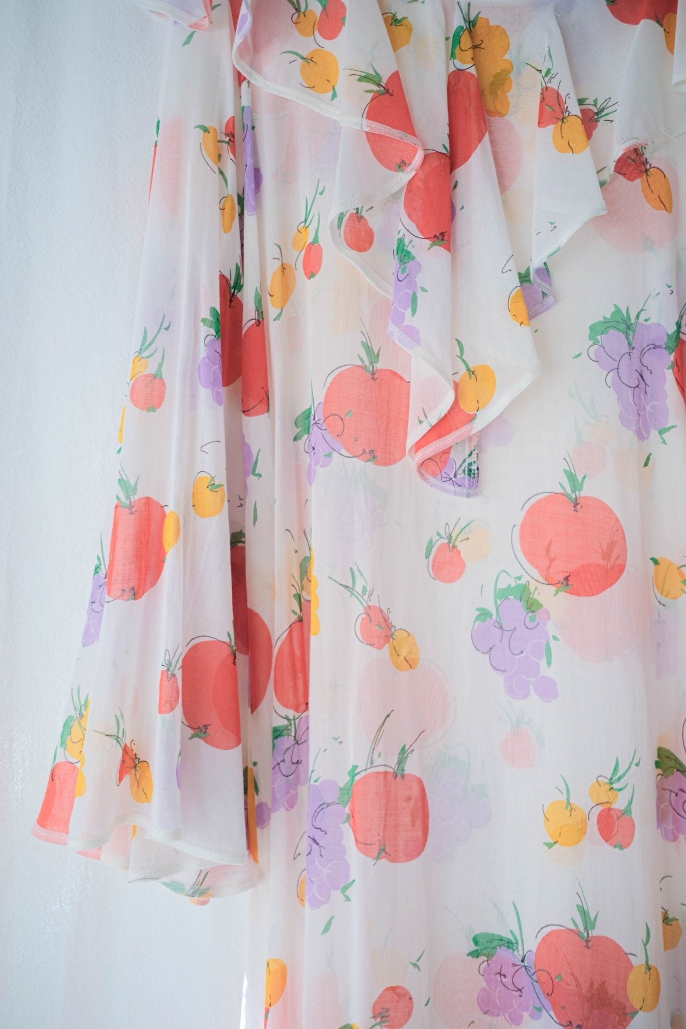 Vintage Butterfly Sleeves Sheer Dress / 蝴蝶袖蔬果透膚洋裝