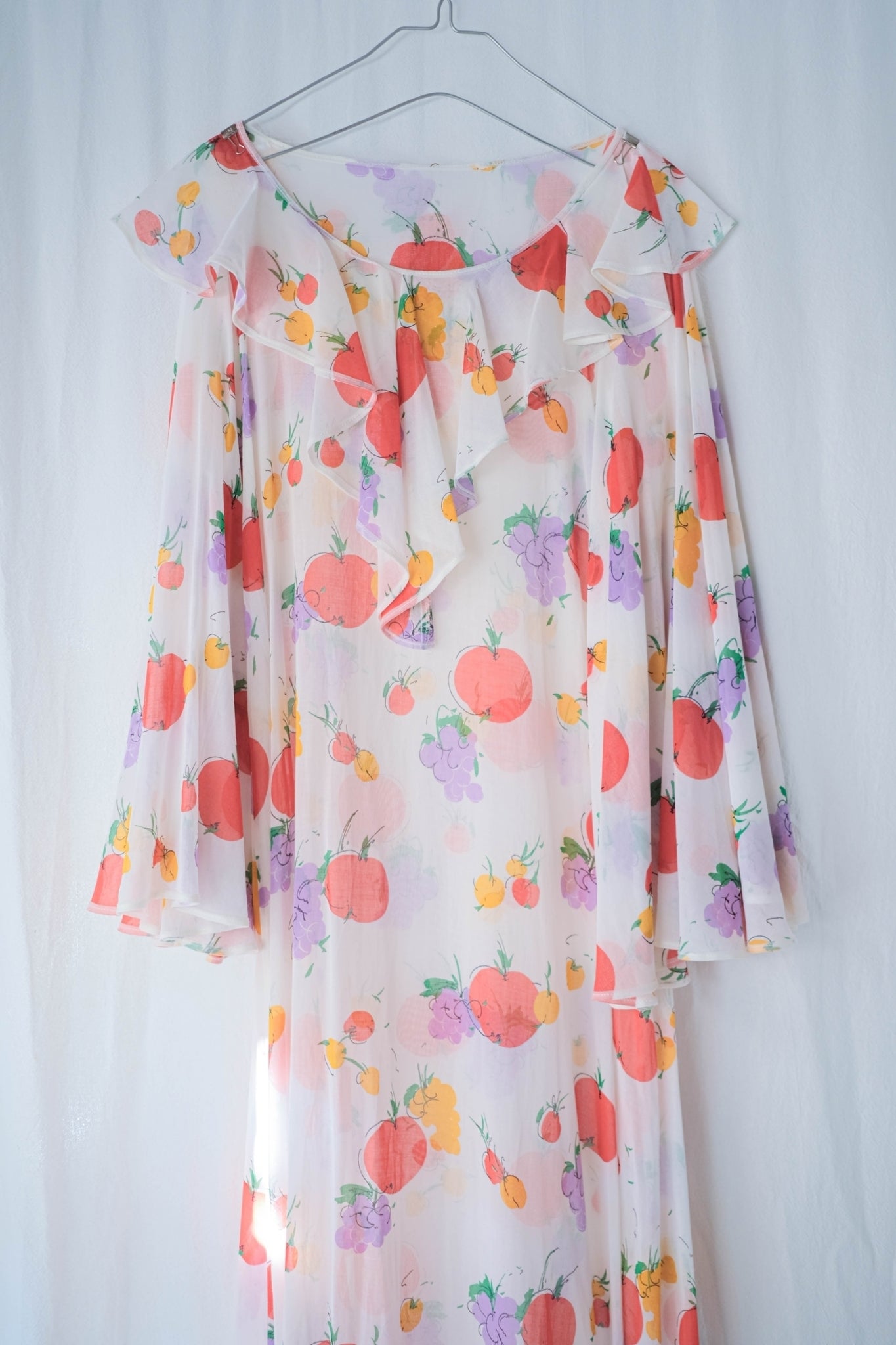 Vintage Butterfly Sleeves Sheer Dress / 蝴蝶袖蔬果透膚洋裝