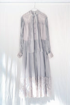 1970's Pleated Sleeve Lace Dress / 迷霧細摺袖蕾絲薄洋裝